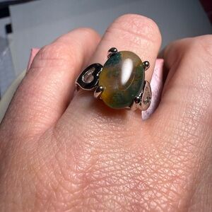 Unique Silver and Green Stone Ring